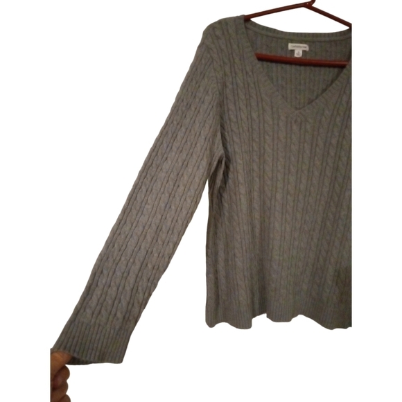 Croft & Barrow Cable Knit Gray Sweater V-Neck Warm Minimalist Business Casual XL - Picture 2 of 8